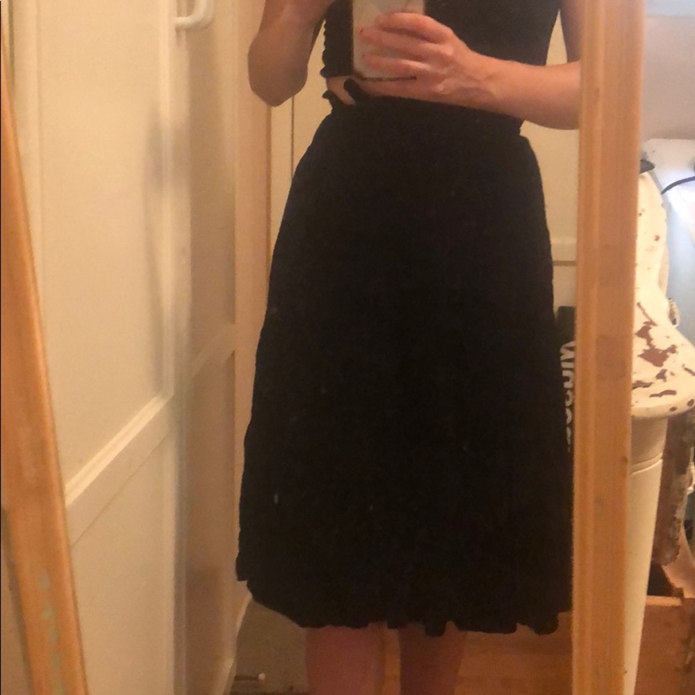 Blue velvet a line knee length skirt